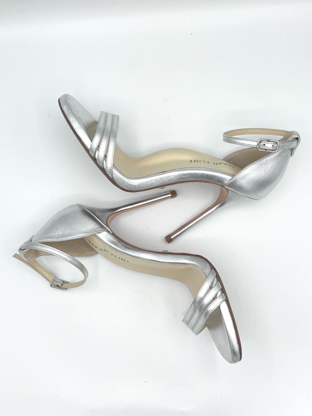 Sarah Flint Perfect Sandal 100 heels Metallic Silver Nappa Wedding Formal 37/7 - Picture 3 of 9